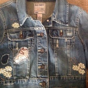 OLD NAVY CROP EMBELLISHED BLING DENIM JACKET*SMALL
